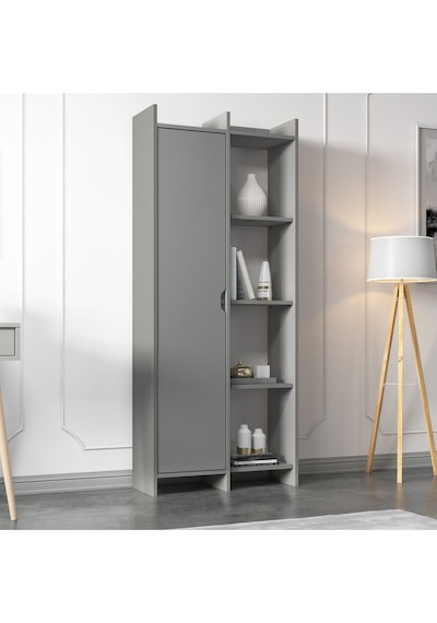 Offer Çok Raflı, Tek Kapaklı Kitaplık Kilim - 180 Cm, Ev-ofis, Kütüphane - Sis Gri Sis Gri