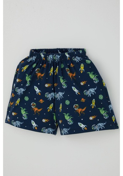 Breeze Erkek Bebek Şortlu Pijama Takımı Uzay Temalı Astronot Dinozor Desenli 9 Ay-3 Yaş, Lacivert