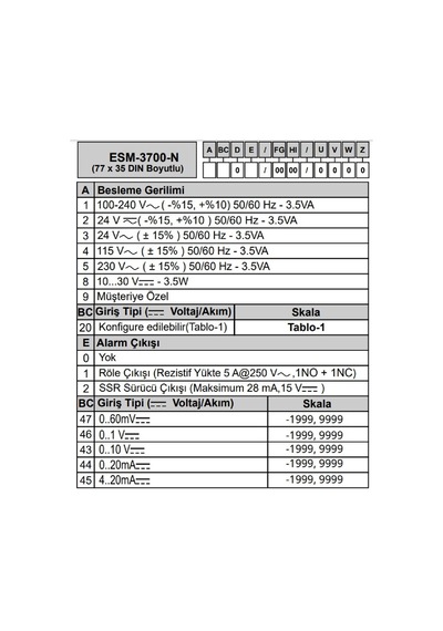 Emko Esm-3700-n.52001/0000/0000 ,77x35mm 220vac Kontak-1a1k 0..10v/4..20ma Proses Kontrol