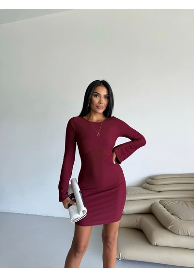 Kazax Prenses Kol Esnek Kumaş Elbise Bordo F2334 Bordo
