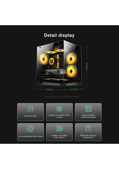 Atheron Eagle Panoramik Micro Atx Gaming Kasa 3x120mm Argb Fan 9 Port Pwm Argb Kontrolcü Temperli Cam Siyah