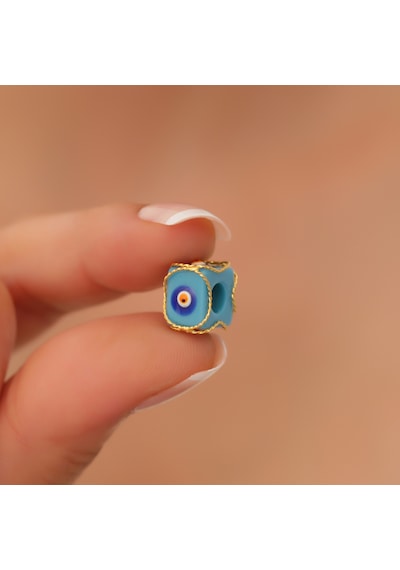 14 Ayar Altın Mavi Gözlü Küçük Boy Telkari Hülyam Boncuk Sarı Altın