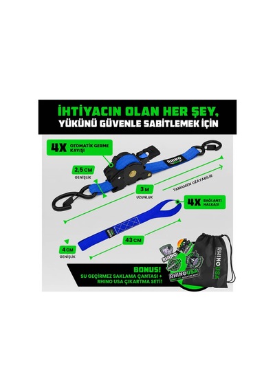 Otomatik Gergi Kayışı 2,5cmx3 M 4'lü Set