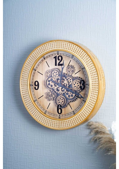 Acar 7433 Dekoratif Çarklı Duvar Saati 59 X 59 X 8,5 Cm Krem