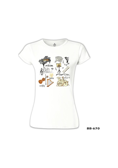 Müzik - Akort Beyaz Kadın Tshirt 001