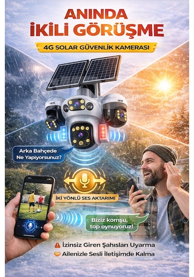 20mp 3 Hareketli 4 Kamera Sım Kartlı 4g Solar Güneş Enerjili Güvenlik Kamerası Sd Kart İnternt Dahil
