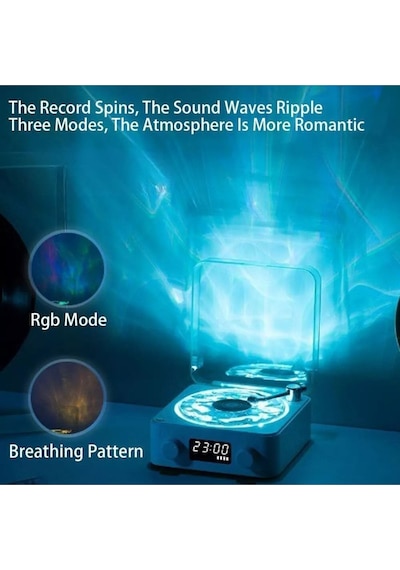 Retro Pikap Hoparlör Kablosuz Bluetooth Plak Tarzı Çalar Stereo Ses Rgb Projeksiyon Lambası Etkili