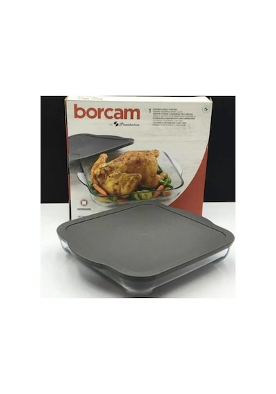 59024 Borcam Gri Kapaklı Fırın Tepsisi 28x28cm Şeffaf