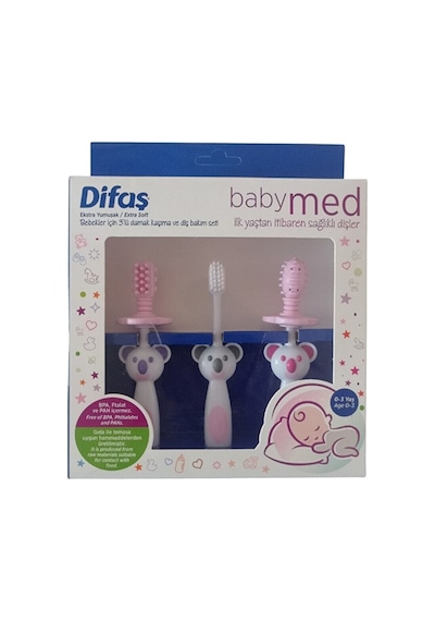Difaş Bebekler Için 3'lü Damak Kaşıma Ve Diş Bakım Seti Pembe