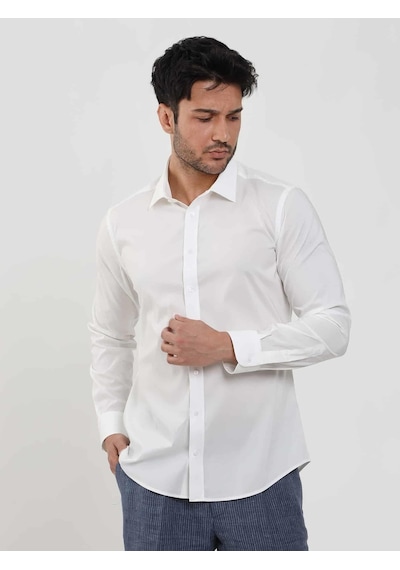 Dufy Beyaz Erkek Slim Fit Düz Klasik Yaka Uzun Kol Gömlek - 103119-beyaz Beyaz
