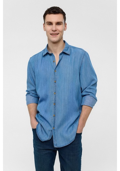 Backandbond Mavi Regular Fit Uzun Kollu Denim Gömlek