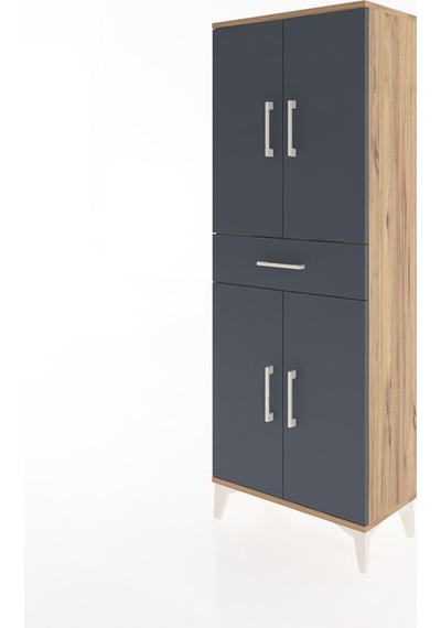 Arges Dolap 3 Raflı Tek Çekmeceli 4 Kapaklı 60x30x163 Çam-ant... Çam