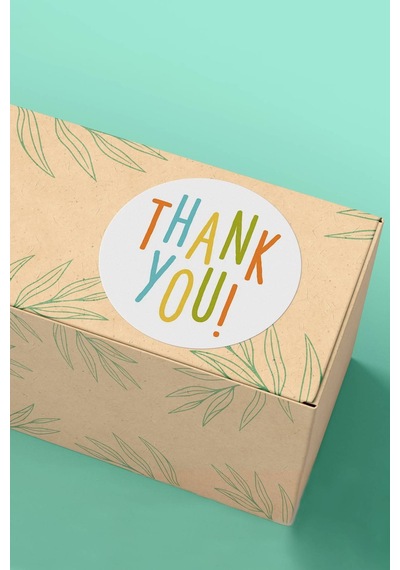 Renkli Thank You Hediye Kargo Paketleme Sticker 3x3cm St2124 Çok Renkli