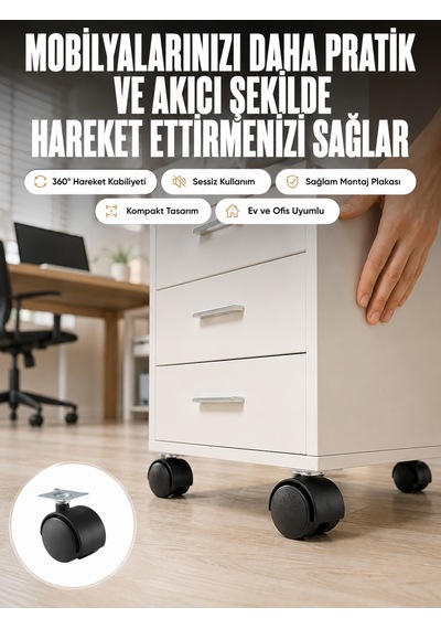 Kilitsiz 4 Cm Tekerlek Ayak 4 Lü Set Sessiz Ve Dayanıklı Çokrenkli