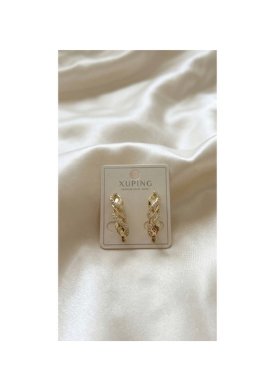 Xuping 14k Gold Rengi Kuyumcu İsçiligi Modern Tasarim Tas Detay Kararmaz Kadin Halka Küpe Gümüş - 903302872 Gümüş