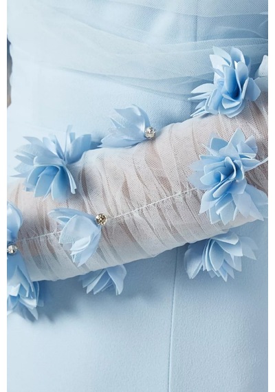 Ronanna Off-shoulder Çiçek Aplikeli Abiye Mavi