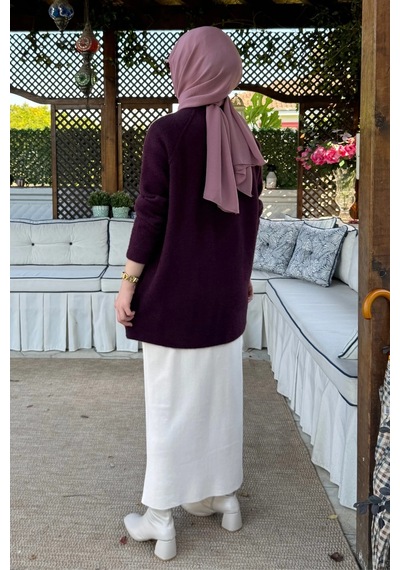 Rabia Şamlı Sedef Angora Triko Hırka Mürdüm Normal
