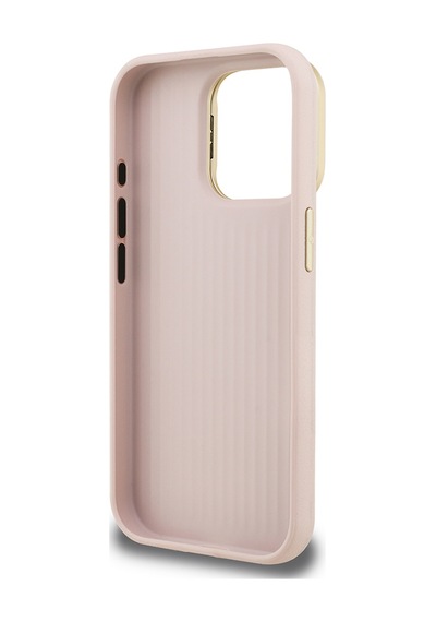 Apple iPhone 15 Pro Uyumlu Kılıf Guess Lisanslı Grained Yazı Logolu Kamera Standlı Kapak Pembe