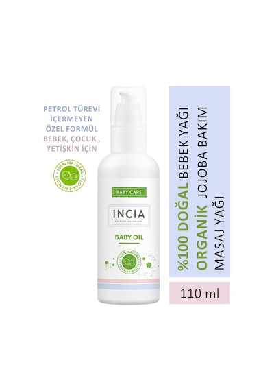 INCIA %100 Doğal Bebek Yağı Organik Jojoba Bakım Masaj Yağı Parafinsiz Bitkisel Vegan 110 ml
