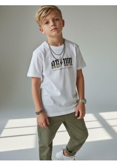 Zekids Erkek Çocuk Sırt Baskılı Tasarım T-shirt-16907 Beyaz