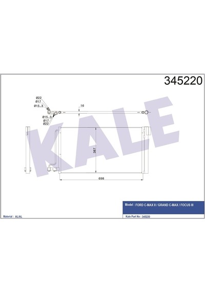 Kale Klıma Radyatoru Ford Focus / C-max 1.6 Benzinli 105 - 123 Ps 01-duratech Klr-345220