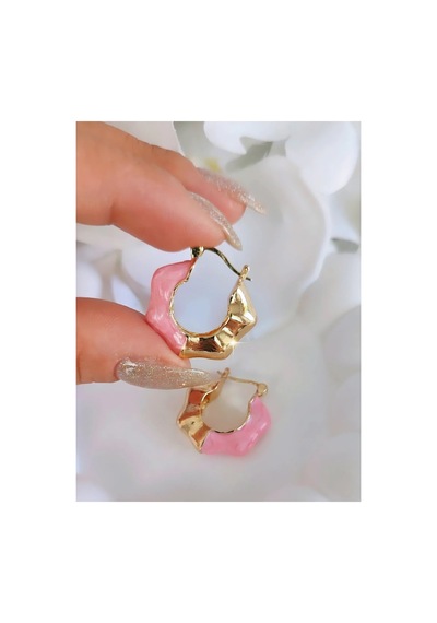 Çelik Mineli Fırfır Model Halka Küpe Pembe Pembe
