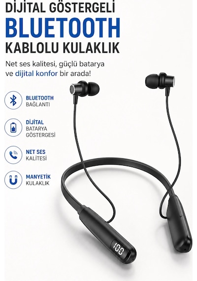 Dijital Batarya Göstergeli Bluetooth Özellikli Boyun Askılı Kulaklık Diğer