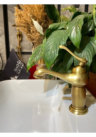 İsaoğlu Yapı Antik Gold Lavabo Bataryası Antik Lavabo Musluğu Country Tasarım Mat Gold Batarya Gold