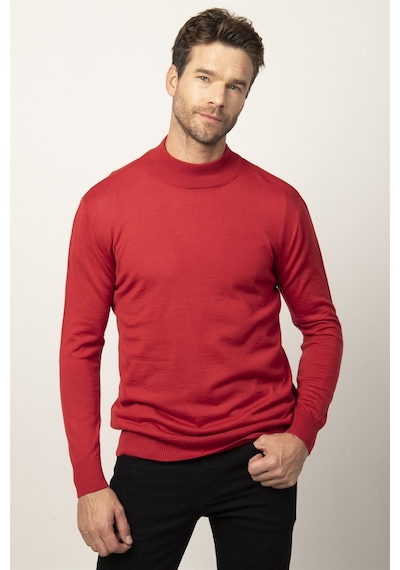 Tudors Slim Fit Dar Kesim Yarım Balıkçı Yaka Düz Erkek Kazak-25697 Kırmızı