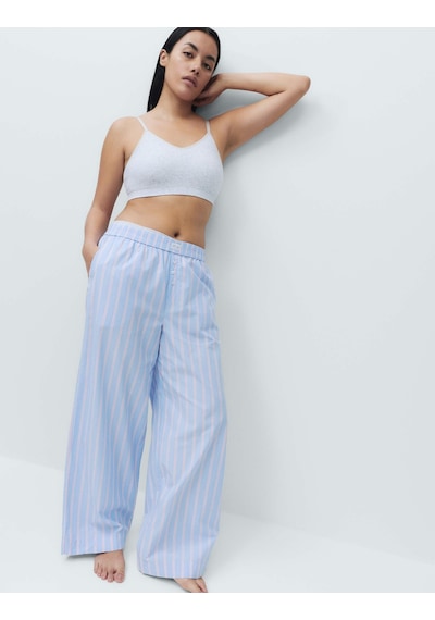 Marks & Spencer Çizgili Geniş Paça Pijama Altı T37001824P Mavi