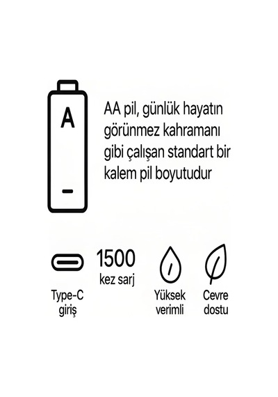 Type-c Şarjlı 2800mwh 1.5v Şarj Edilebilir 2 Li Kalem Pil - Lityum Iyon Batarya