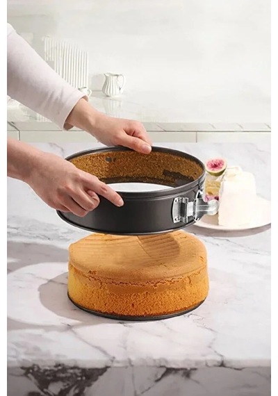 3lü Oval Kek Kalıbı Kelepçeli Gümüş Yanmaz Yapışmaz Teflon Döküm Kek Kalıbı Çıkarılabilir Tabanlı Ke Siyah