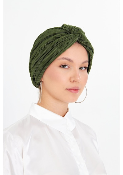 Hürrem Bone Haki Çapraz Büzgülü Tesettür Bone Fukuro Piliseli 2512 09 Haki