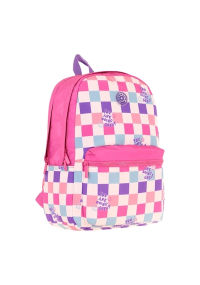 Kaukko Nature Kız Çocuk Üç Bölmeli Pembe Dama Desenli Okul Sırt Çantası - K1787 Pembe - Mor