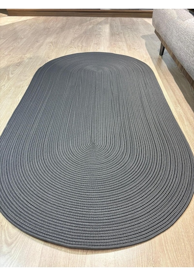 Mavaux Galileo Oval Jüt Yuvarlak Hasır Görünümlü Klasik Halı Kilim Antrasit