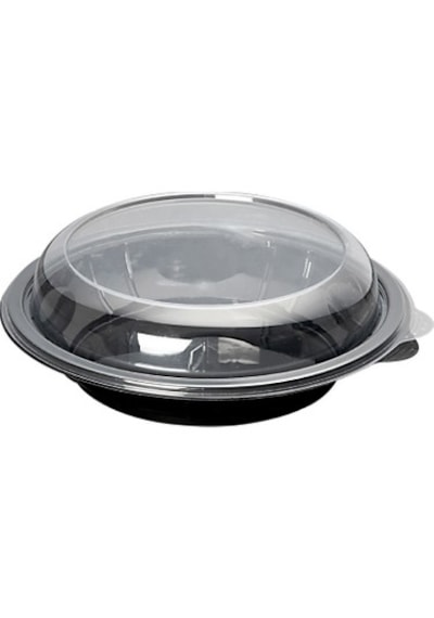 Şeylişeyler - Siyah Mikrodalga Uyumlu Yuvarlak Salata Kabı 750 Cc 100'lü Set - Şeffaf Kapaklı Paket Servis Kasesi