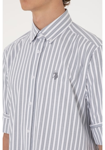 U.S. Polo Assn. Erkek Gri Çizgili Beyaz Gömlek 50306327-VR024