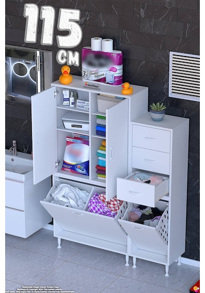 Kaya 115 Cm Modüler Banyo/mutfak Dolabı Kapaklı 3 Çekmece Sepetli Dolap - Beyaz 70+45 X160x32 Cm Kaya 115 Cm Modüler Banyo/mutfak Dolabı Kapaklı 3 Çekmece Sepetli Dolap - Beyaz 70+45 X160x32 Cm
