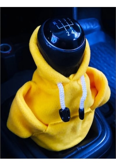 Vites Kılıfı Uyumlu Kapşonlu Sweatshirt Vitese Geçmeli Vites Topuzu Kılıfı Sarı