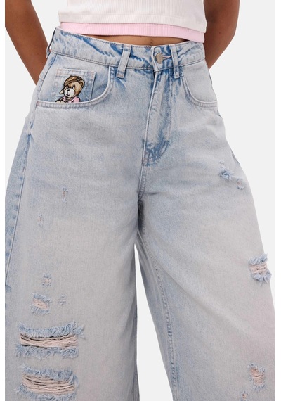 it's basic Kadın Ice 12s6-89 Baggy Fit Maxi Denim Tasarım Bermuda Şort Ice Rengi