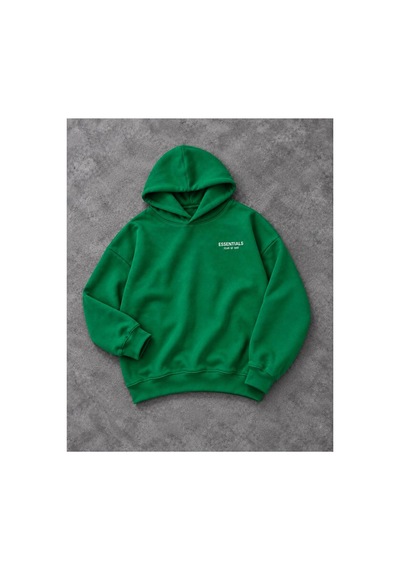 Genel Markalar Unisex Oversize Pikeli Double Face Kapüşonlu Sweatshirt Yeşil