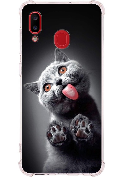 Samsung Galaxy A20 Uyumlu Kedi 2 Baskılı Şeffaf Köşe Korumalı Antişok Kılıf