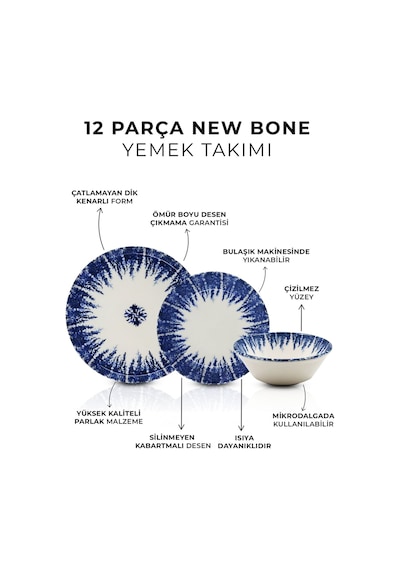 12 Parça 4 Kişilik Starburst New Bone Porselen Yemek Takımı - Yemek Seti