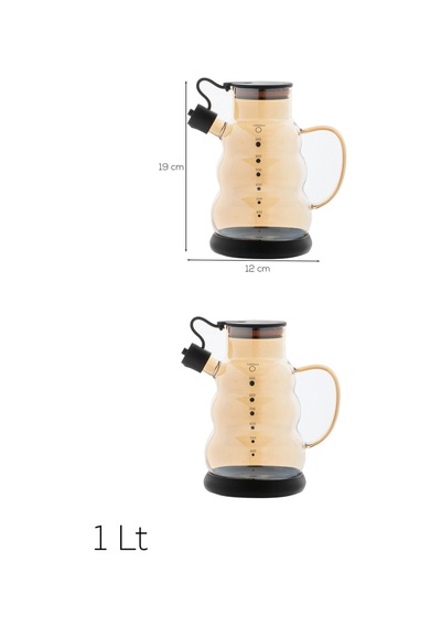 Porsima 3617- 1 Kapaklı Borosilikat Cam 2li Yağlık Sirkelik Seti Yağdanlık Takımı 1000ml Siyah Siyah