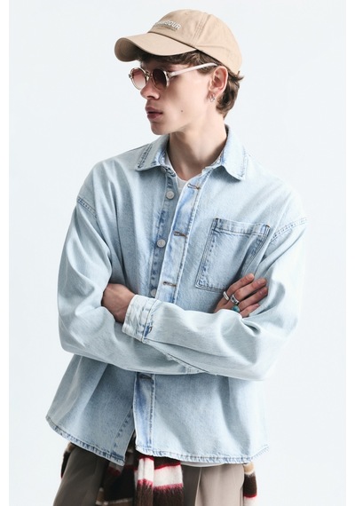 Vamos Oversize Denim Gömlek Açık Mavi