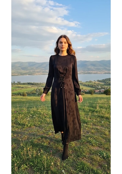 Nuss 2027 İpek Cupra Elbise - Siyah Siyah