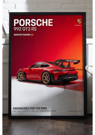 Porsche 992 Gt3 Rs Ahşap Çerçeveli Poster, Dekoratif Araba Duvar Tablosu