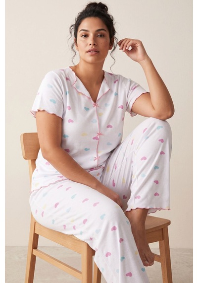 Siyah İnci Beden Fitilli Kaşkorse Örme Pijama Takım26120851 Beyaz Renkli Kalp