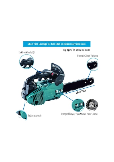 Prohummer Ph217 35cm Portatif Mini Benzinli Dal Kesme Ağaç Motoru