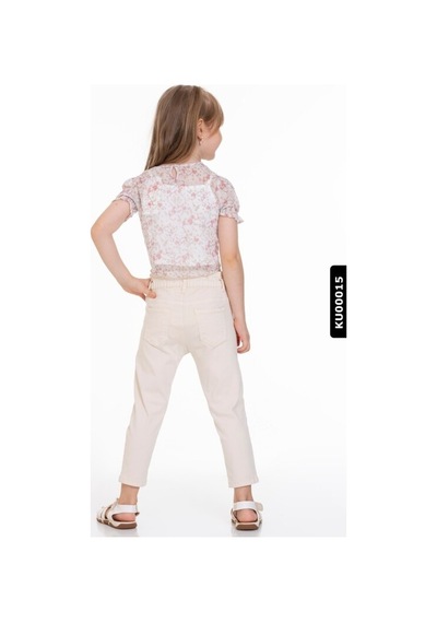 Xo Kids Pamuklu Çiçekli Dantel Yakalı Kız Çocuk Bluz 4-8 Yaş 34552 Ekru - Pudra